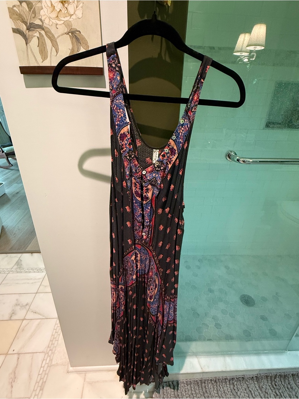 Boho Free People Black Floral Paisley Sleeveless Maxi Dress